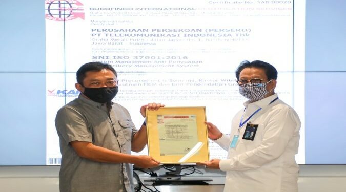 Terapkan Sistem Manajemen Anti Penyuapan, Telkom Peroleh Sertifikat ISO 37001:2016